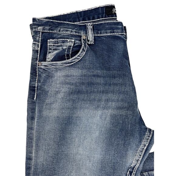 True Luck Men's Denim Jeans 40x35 Straight Leg Stonewashed Thick Stitch EUC - Picture 6 of 15